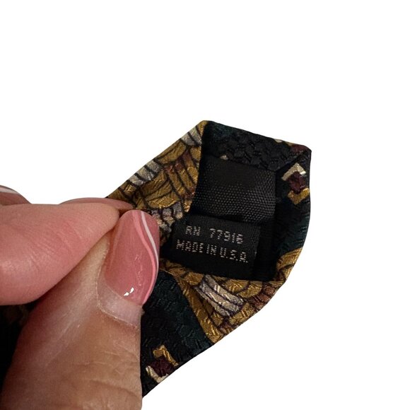 Surrey Silk Tie Black Gold Geometric Mens Necktie USA Office Work Formal Gift - Picture 6 of 9
